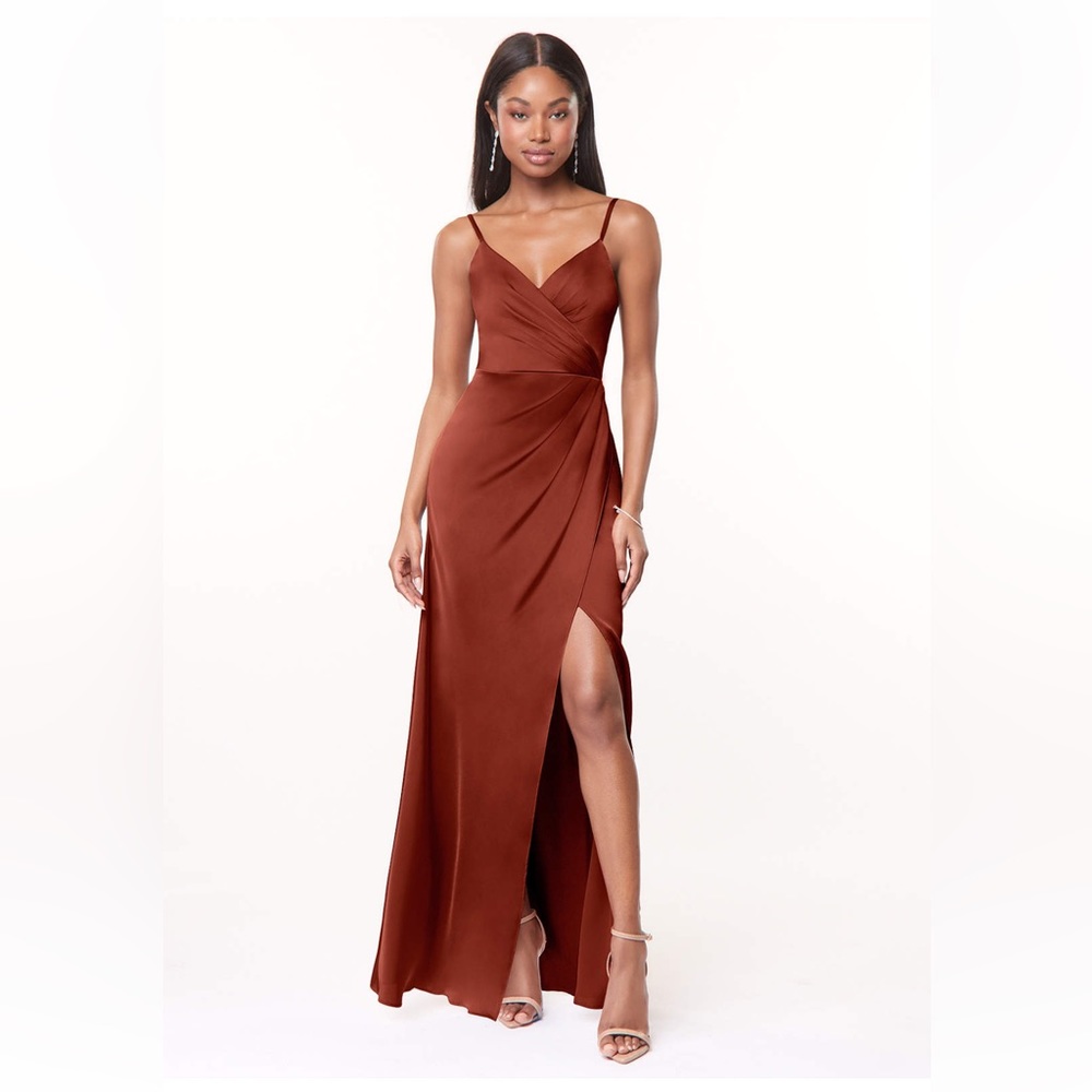 AZAZIE MACI STRETCH SATIN DRESS - terracotta